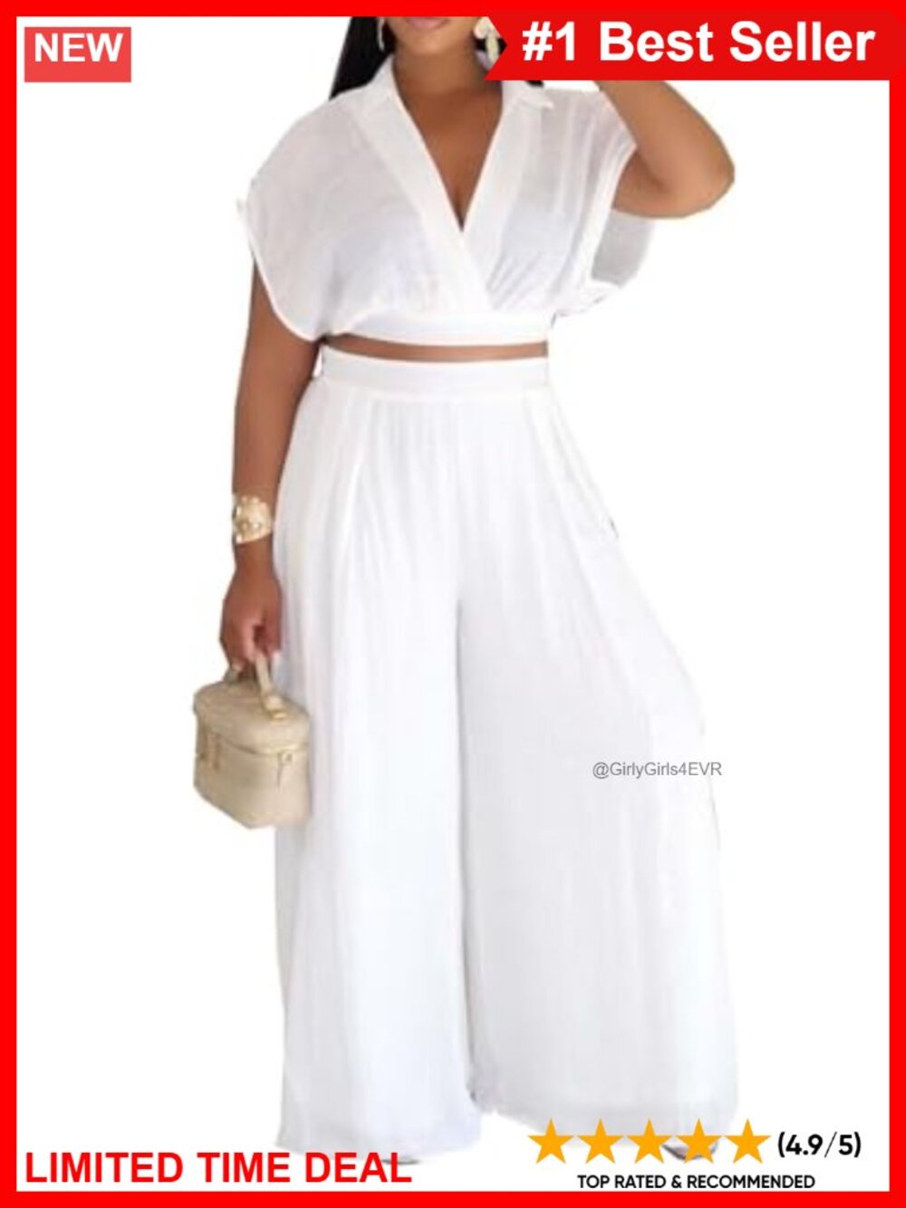 Women 2 Piece Outfit Crop Top Wide Leg Pant Set Rayon Polyester